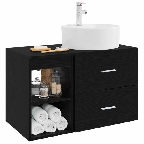 Комплект мебели за баня 2 pcs Черен дъб Инженерна дървесина
