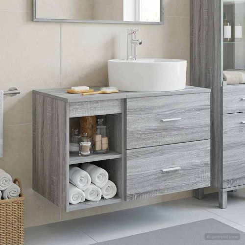 Комплект мебели за баня 2 pcs Сив Сонома Инженерна дървесина