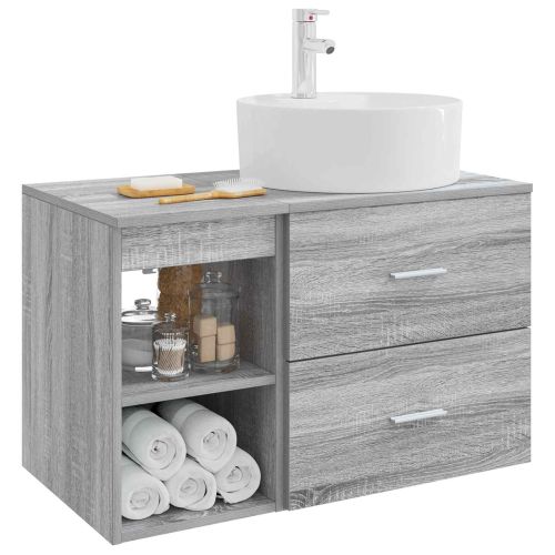 Комплект мебели за баня 2 pcs Сив Сонома Инженерна дървесина