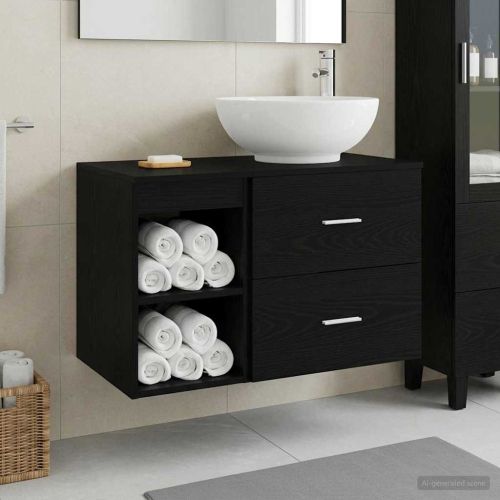 Комплект мебели за баня 2 pcs Черен дъб Инженерна дървесина