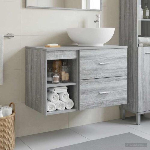 Комплект мебели за баня 2 pcs Сив Сонома Инженерна дървесина