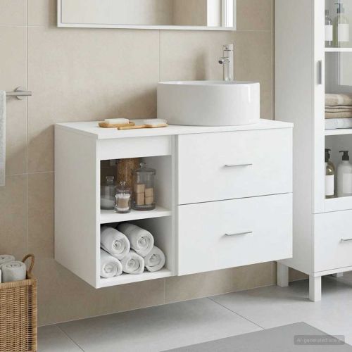 Комплект мебели за баня 2 pcs Бяло Инженерна дървесина