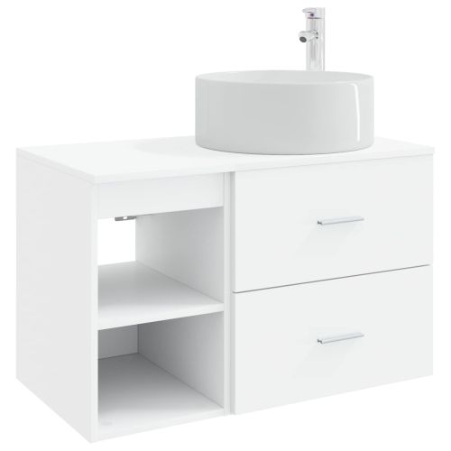 Комплект мебели за баня 2 pcs Бяло Инженерна дървесина