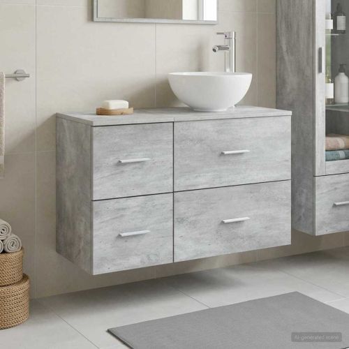 Комплект мебели за баня 2 pcs Бетонно сиво Инженерна дървесина