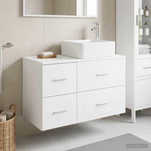 Комплект мебели за баня 2 pcs Бяло Инженерна дървесина