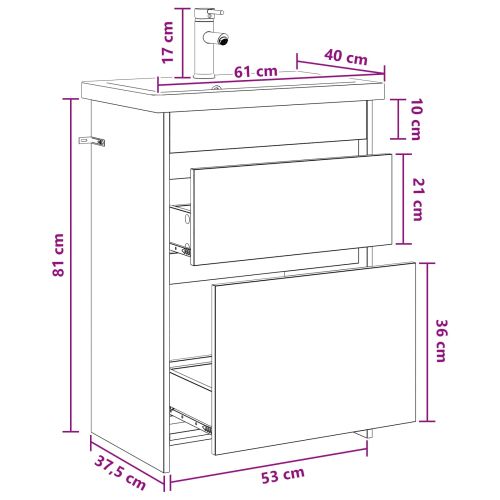 Комплект мебели за баня Черен дъб 61 x 40 x 84,5 см