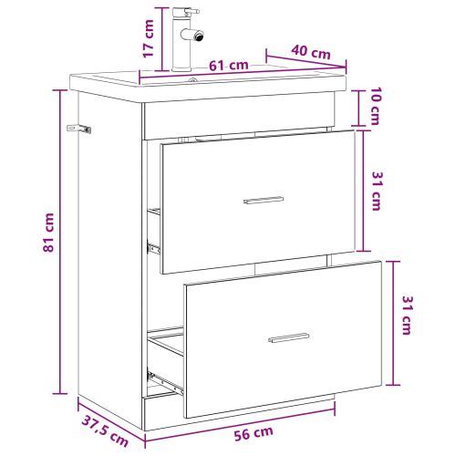 Комплект мебели за баня Опушен дъб 61 x 40 x 84,5 см