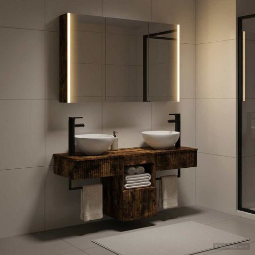 Комплект шкафове за баня 4 pcs Опушен дъб 103,5 x 15,5 x 70 см