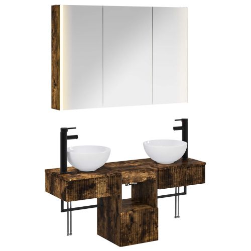 Комплект шкафове за баня 4 pcs Опушен дъб 103,5 x 15,5 x 70 см