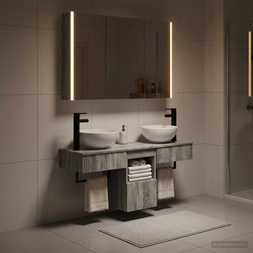 Комплект шкафове за баня 4 pcs Сив Сонома 103,5 x 15,5 x 70 см