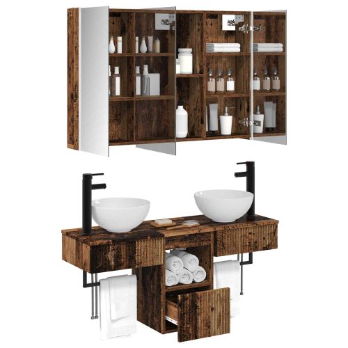 Комплект шкафове за баня 4 pcs Старо дърво 103,5 x 15,5 x 70 см