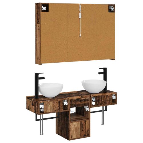 Комплект шкафове за баня 4 pcs Старо дърво 103,5 x 15,5 x 70 см