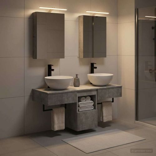 Комплект шкафове за баня 5 pcs Бетонно сиво 40 x 10,5 x 60,5 см