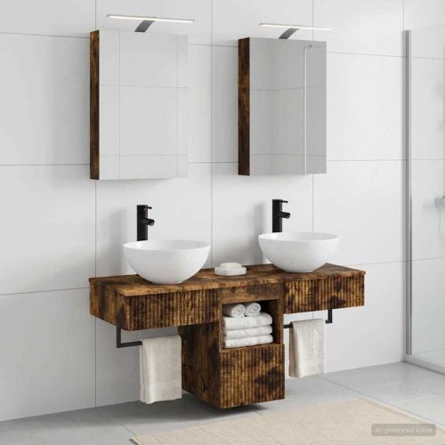 Комплект шкафове за баня 5 pcs Опушен дъб 40 x 10,5 x 60,5 см