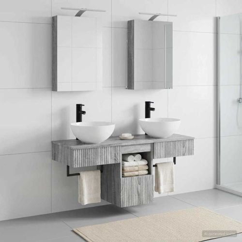Комплект шкафове за баня 5 pcs Сив Сонома 40 x 10,5 x 60,5 см