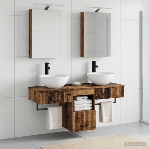 Комплект шкафове за баня 5 pcs Старо дърво 40 x 10,5 x 60,5 см