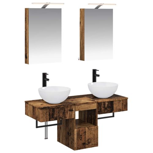 Комплект шкафове за баня 5 pcs Старо дърво 40 x 10,5 x 60,5 см