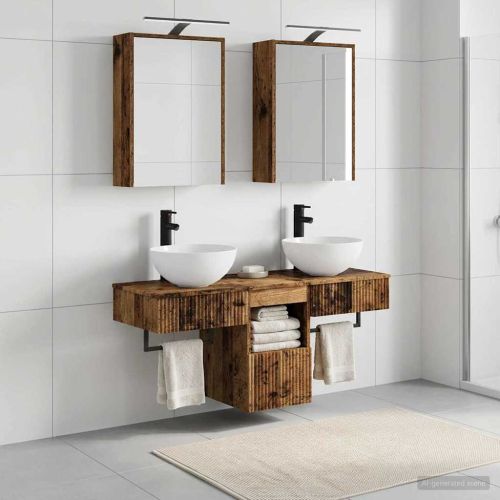 Комплект шкафове за баня 5 pcs Старо дърво 43 x 16 x 62,5 см