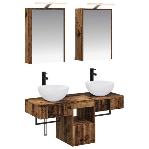 Комплект шкафове за баня 5 pcs Старо дърво 43 x 16 x 62,5 см