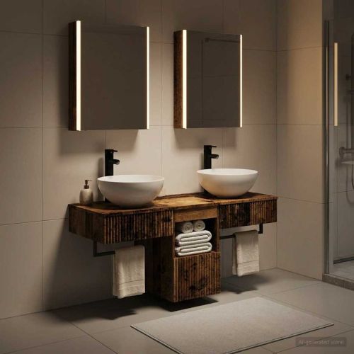 Комплект шкафове за баня 5 pcs Старо дърво 43 x 11,5 x 60,5 см