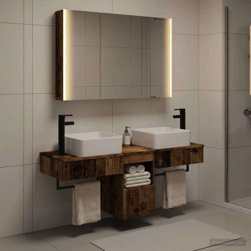 Комплект шкафове за баня 4 pcs Старо дърво 103,5 x 15,5 x 70 см
