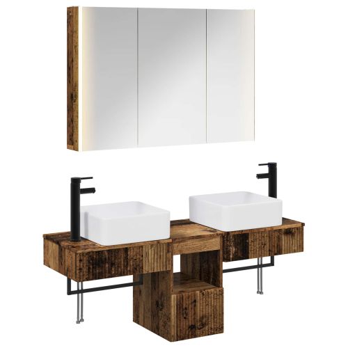 Комплект шкафове за баня 4 pcs Старо дърво 103,5 x 15,5 x 70 см