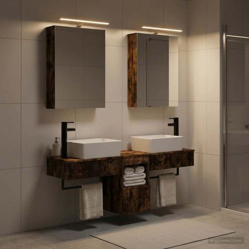 Комплект шкафове за баня 5 pcs Опушен дъб 50 x 14,5 x 70 см