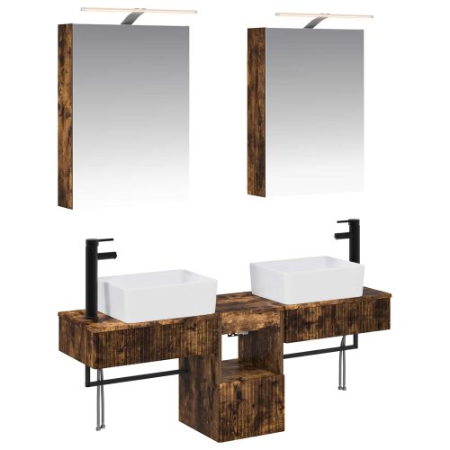 Комплект шкафове за баня 5 pcs Опушен дъб 50 x 14,5 x 70 см