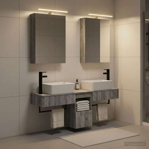 Комплект шкафове за баня 5 pcs Сив Сонома 50 x 14,5 x 70 см