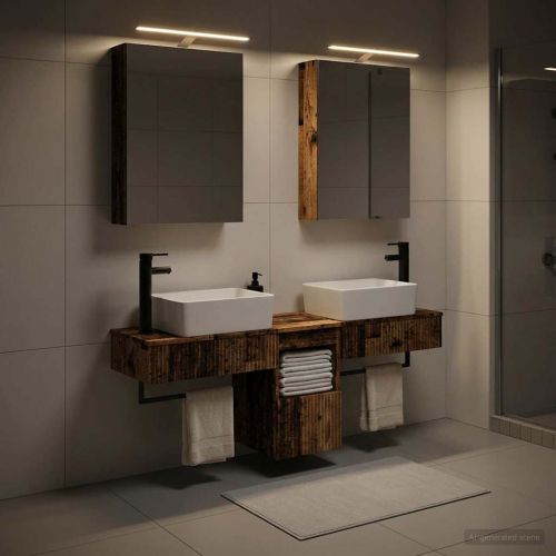 Комплект шкафове за баня 5 pcs Старо дърво 50 x 14,5 x 70 см