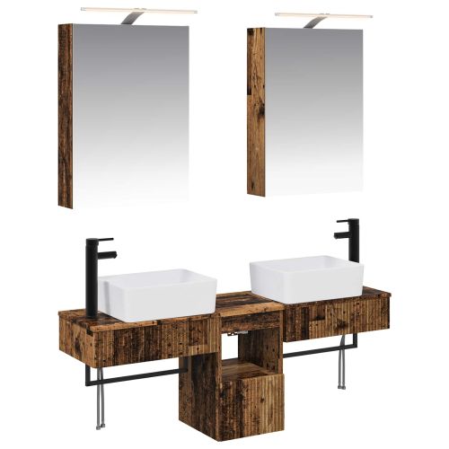 Комплект шкафове за баня 5 pcs Старо дърво 50 x 14,5 x 70 см