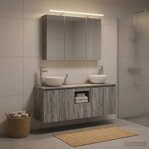 Комплект шкафове за баня 4 pcs Сив Сонома 100 x 14,5 x 70 см