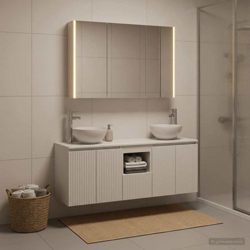 Комплект шкафове за баня 4 pcs Бяло 103,5 x 15,5 x 70 см