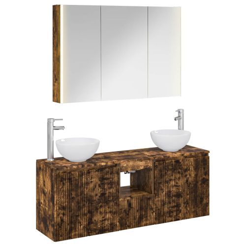 Комплект шкафове за баня 4 pcs Опушен дъб 103,5 x 15,5 x 70 см