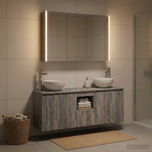 Комплект шкафове за баня 4 pcs Сив Сонома 103,5 x 15,5 x 70 см