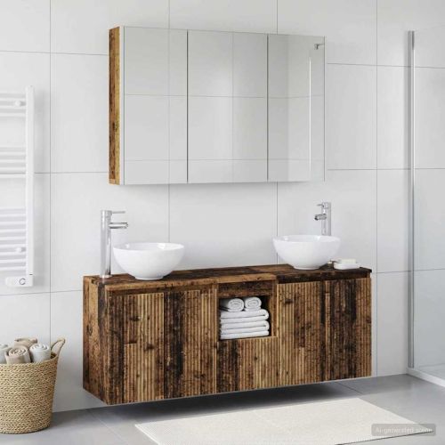 Комплект шкафове за баня 4 pcs Старо дърво 103,5 x 15,5 x 70 см