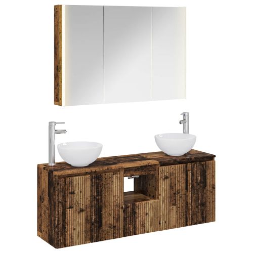 Комплект шкафове за баня 4 pcs Старо дърво 103,5 x 15,5 x 70 см