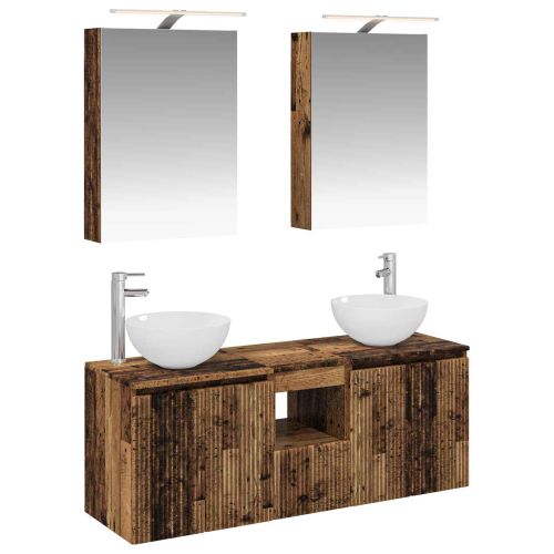 Комплект шкафове за баня 5 pcs Старо дърво 50 x 14,5 x 70 см