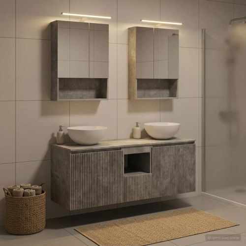Комплект шкафове за баня 5 pcs Бетонно сиво 50 x 14,5 x 70 см