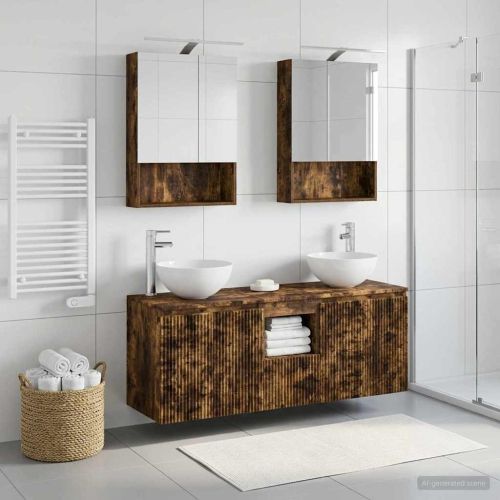 Комплект шкафове за баня 5 pcs Опушен дъб 50 x 14,5 x 70 см