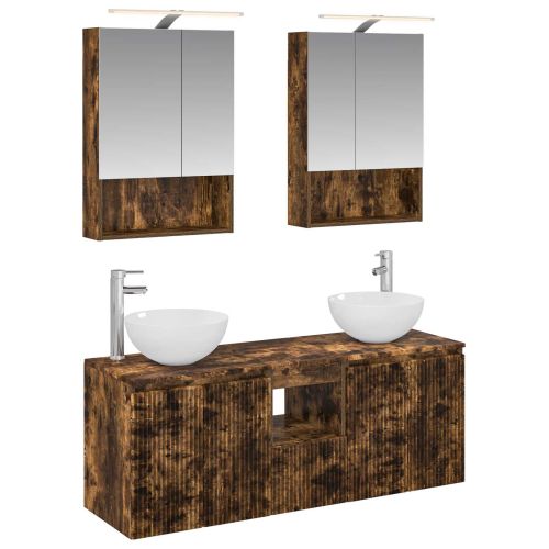 Комплект шкафове за баня 5 pcs Опушен дъб 50 x 14,5 x 70 см