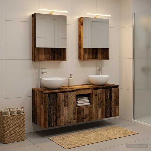 Комплект шкафове за баня 5 pcs Старо дърво 50 x 14,5 x 70 см