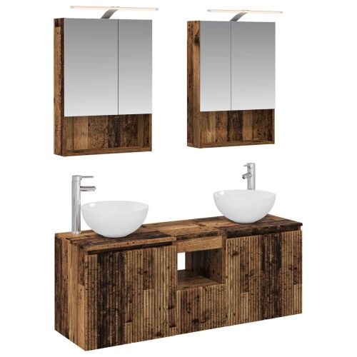 Комплект шкафове за баня 5 pcs Старо дърво 50 x 14,5 x 70 см