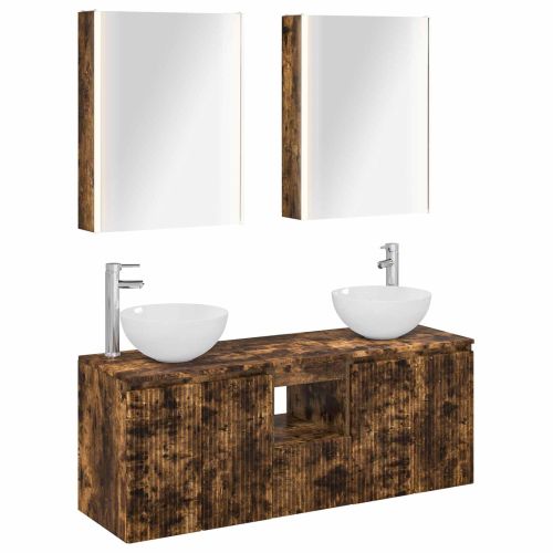 Комплект шкафове за баня 5 pcs Опушен дъб 53 x 15,5 x 70 см