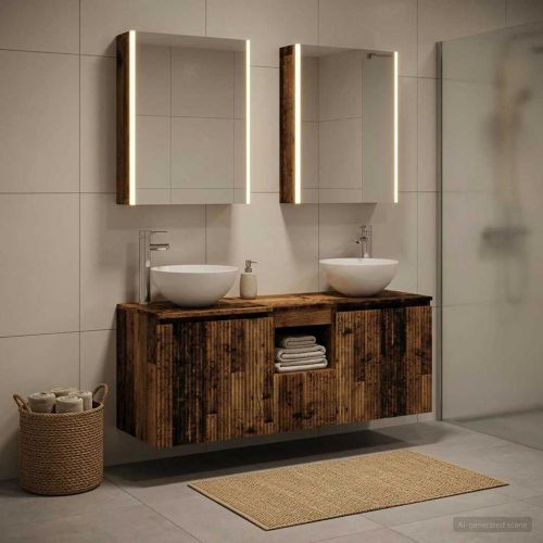 Комплект шкафове за баня 5 pcs Старо дърво 53 x 15,5 x 70 см