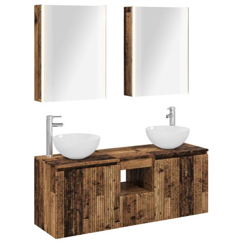 Комплект шкафове за баня 5 pcs Старо дърво 53 x 15,5 x 70 см