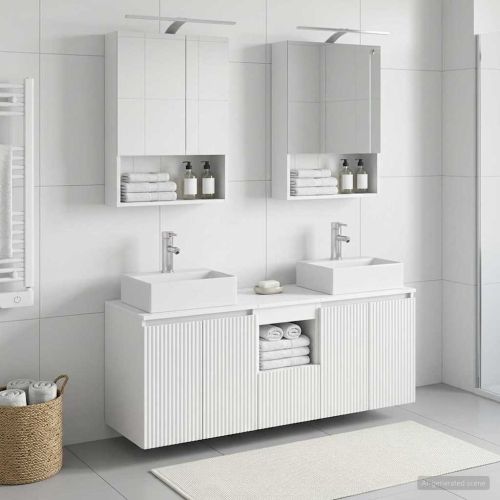 Комплект шкафове за баня 5 pcs Бяло Инженерна дървесина
