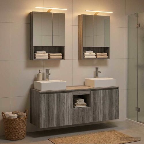 Комплект шкафове за баня 5 pcs Сив Сонома Инженерна дървесина