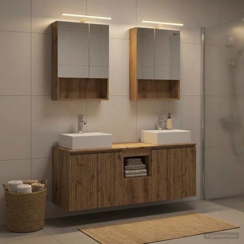 Комплект шкафове за баня 5 pcs Дъб артизан Инженерна дървесина