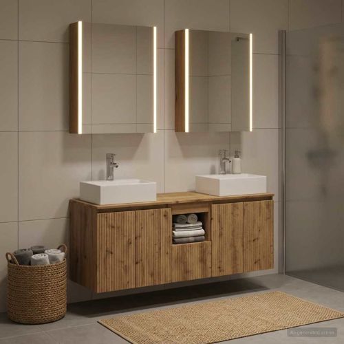 Комплект шкафове за баня 5 pcs Дъб артизан Инженерна дървесина